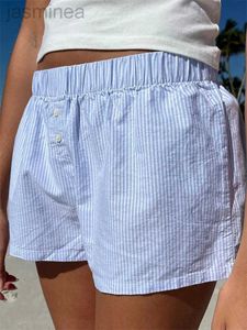 Kobiety damskie Chronstyle Front Button Shorts Lose Casual Elastyczna pasa w krato/pasiastka szorty szorty wychodzące z krótkich spodni LDD240312