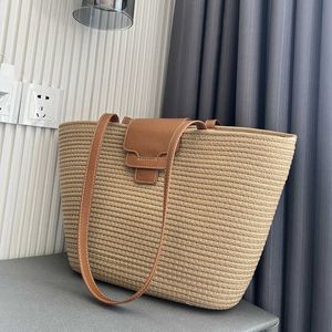 Bolsa de mão tecida com grande capacidade, estilo férias, praia, bolsa portátil para mulheres, primavera, verão, tecelagem de grama