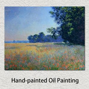 Dipinto a mano su tela Riproduzione di dipinti ad olio di Claude Monet Campo di avena e papaveri Giverny per la decorazione della parete dell'ufficio245J