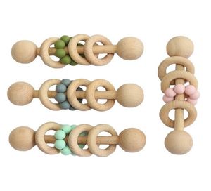 INS Baby Teethers Teething Natural Wooden Ring Teethers Infant Fingers Exercise Toys Silicon Beaded Soother Baby Toy B20728106674