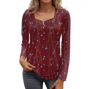 Женские футболки Y2k, футболка на пуговицах, топ с принтом, женские весенне-осенние пуловеры, повседневная модная базовая блузка, эстетичная свободная рубашка с длинным рукавом Mujer