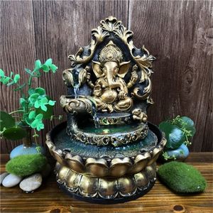 Ręcznie robione hinduskie ganesha posąg wewnętrzny fontanna wodna LED Waterscape dekoracje domu Lucky Feng Shui Ozdoby powietrzne T2003231S