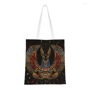 Shopping Bags Custom Anubis Egyptian God Canvas Bag Women Recycling Grocery Ancient Egypt Shopper Tote