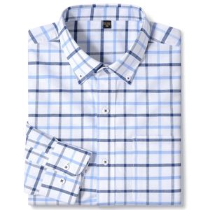 Herrknapparscollar långärmad rutig Oxford Plaid skjorta enkelficka Bekväm bomull Regularfit casual randiga skjortor 240312