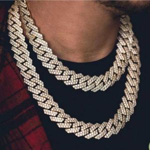 Widened 20mm Bar Cuban Chain Exaggerated Gold Plated Full Diamond Alloy Hiphop Mens Necklace