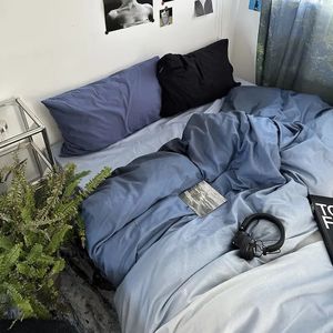 Gradyan mavi yatak seti basit stil yumuşak yatak düz sayfa yastık kılıfı tek ikiz tam boy yetişkinler genç yorgan seti kawaii 240306