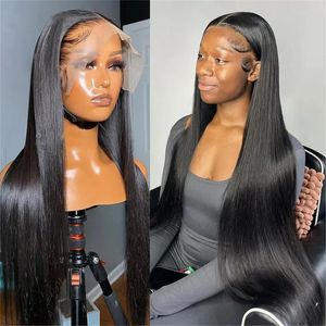 28 30 34 inç Kemik Düz İnsan saç peruk 180 Yoğunluk 13x6 HD Dantel Frontal Peruk Siyah Kadınlar Uzun Ucuz Brezilya Bakire Saç