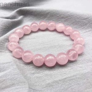 Bangle Wholesale Pink Rose Powder Crystal Quartz Natural Stone Streche Armband Elastic Cord Pulserase Smycken Pärlor Lovers Woman Gift LDD240312