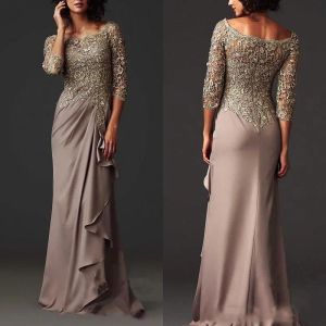 Serale modesta elegante elegante pizzo trasparente madre dello sposo abiti da sposa abiti da festa arabi formali con maniche lunghe lunghezza del pavimento