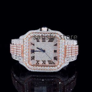 Moissanite Iced Out Hip Hop Square Roman Dial Premium Bread Bust أسفل الشحن