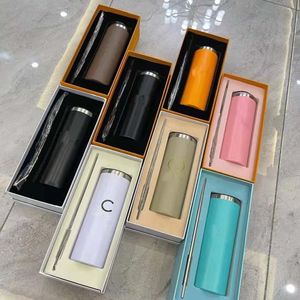 Designer Tumblers With Gift Box 8Colors Fashion Letters 500ml SUS304 Mug Flat Bottom Cups Water Cup For