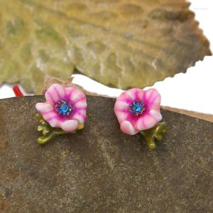 Ohrstecker, Massenpreis, niedliche rosa Emaille-Blume, zarter kleiner Kristall, für Damen, Modeschmuck, Großhandel