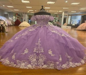 Orchid Quinceanera Dress 2022 Sweet 16 Ball Gown Quince Gowns Frilled Dainty Flounced OfftheShoulder Vestido De 15 Anos Glimmeri7241971
