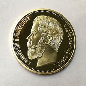 10 PCSロシアコインの真新しい1901 Nicholas II記念24Kレアルゴールドメッキ40 mmお土産コイン2764