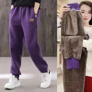 Kadınlar Kış Sıcak Kalın Polar Çizgili Pantolon Moda Termal Peluş Harem Günlük Spor Sweatpants Elastik Bel Pantolonları 240304
