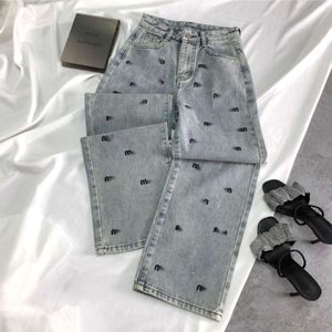 Nuovi jeans firmati Y2k Lettera Hot Diamond Pantaloni a gamba dritta in denim a vita alta per le donne Inverno Nuovi pantaloni a gamba larga slim alla moda jeans miui 3HVL