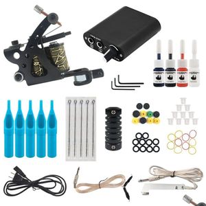 Tattoo Guns Kits Starter Hine Kit Set 1 Spulen Farben Pigmenttinten Sets Schwarz Power Anfänger Grip Drop Lieferung Gesundheit Schönheit Tattoos B OT3Ks