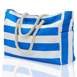 Borsa portaoggetti grande a righe per esterni Borsa per la spesa da viaggio portatile da spiaggia con capacità alla moda in cotone 240312