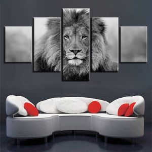Leinwand-Bilder, modulare Wandkunst, 5-teilig, Tier-Löwe-Gemälde, Wohnzimmer, HD-Drucke, Schwarz-Weiß-Poster, Heimdekoration, ohne Rahmen, 193 Jahre