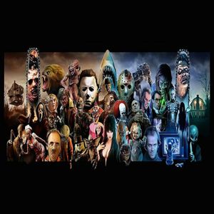 Monster Mash Up Horror Movie Character Villain Collage målningar Art Film Print Silk Poster Hemväggdekor 60x90cm300m