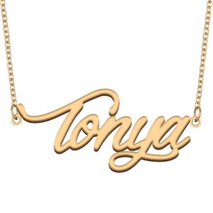 Tonya Namensketten-Anhänger, individuell personalisiert, für Frauen, Mädchen, Freunde, Mütter, Geschenke, 18 Karat vergoldeter Edelstahl, Namensschild-Schmuck