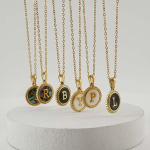 Steel Stainless Shell Necklace Women's Gold Simple Round Capital Letter Pendant Jewelry Necklace