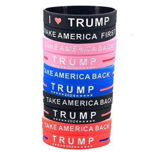 Pulseiras de estoque Trump Keep America Great for President 2024 Silicone Inspiracional Motivacional Girl Boy Pulseira American Donald Vote Star Striped Bangles