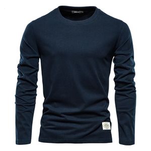 Осенняя хлопковая футболка с длинным рукавом для мужчин, однотонные повседневные мужские футболки, мужские топы высокого качества, классическая одежда 240312