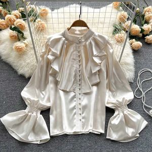 Kobiety damskie bluzki eleganckie vintage marszczone bluzka vintage puff długie sle koreańskie moda słodka top elegancka goty