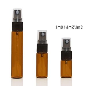 Amber Glass Bottle 3ml 5ml 10ml Spray Bottles With Black Fine Mist Pump Sprayer for Essential Oil Perfume Aromatherapy Bottle Tnsed