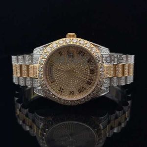 Real Mens 40mm VVS MOISSANITE Watch Iced Automatic Movement Hip Hop Silver Gold