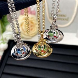 Western Empress Dowager High Edition Stereo Planet Purple Blue Mint Green ORB Sweater Chain Necklace Straight