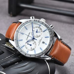 Ome Armbanduhren für Herren, 2024, neue Herrenuhren, alle Zifferblätter, Quarzuhrwerk, hochwertige Top-Luxusmarke, Chronographenuhr, Lederuhrenarmband, Herrenmode, ome-02