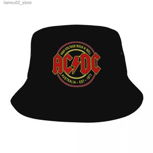 Breda brimhattar hink hattar AC DC Mens Rock Bucket Hat Womens Printed AC DC Rock Summer Travel AC DC Rock Fisherman Hat Q240312