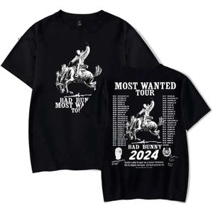 Bad Bunny Most Wanted Tour 2024 Alta Qualidade Elegante Homens Camiseta Mulheres Homens Verão Moda O-pescoço Manga Curta Vintage Camiseta Designers Manga Curta 7255