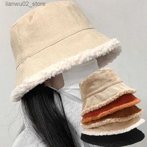 Hüte mit breiter Krempe Eimerhüte Wende-Eimerhut aus Kunstfell für Damen, Wintermütze aus Wolle, Koralle, Fischerhut, Panama-Krempe, kalter Hut Q240312