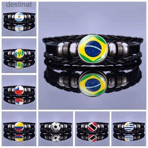 Beaded South America Country Flag Leather Armband Brasilien Argentina Chile Colombia Flag Braided Armband Soccer Lover Giftl24213
