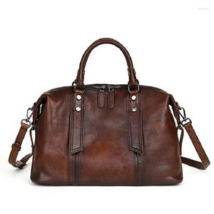 Abendtaschen Hohe Qualität Vintage A4 Kaffee Schwarz Braun Full Grain Echtes Leder Frauen Handtasche Rindsleder Schulter Messenger Tasche Tote M907