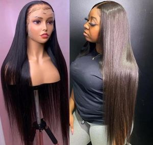 26 28 Inch Long Straight Lace Front Human Hair Wig 13x4 Synthetic Lace Closure Frontal Wigs For Black Women1214148