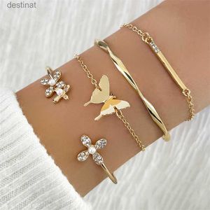 Beaded Vintage Gold Color Cuff Armband Set av 4 rostfritt stål Butterfly Armband Combination Fashion Elegant Armband smycken Giftl24213