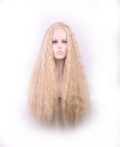 Woodfestival kinky curly peruk lång blond syntetiska peruker kvinnliga afroamerikaner av god kvalitet värmebeständig fiber hår cosplay 70cm4779904