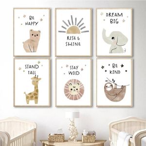 Dipinti Elefante Orso Giraffa Leone Pigro Sole Boho Wall Art Canvas Pittura Nordic Poster e stampe Immagini Kids Baby Room Deco198q