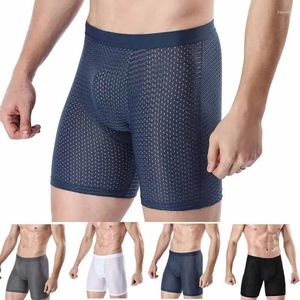 Underbyxor Pouch Shorts Boxer Shaper Underwear Men mesh mjuk kropp andningsbar buktning isilke