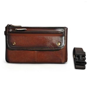 Waist Bags Thick Oil Wax Real Leather Cross-body Sling Bag Design Travel Cigarette Phone Case Fanny Belt Pack 8136-w