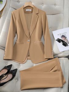 Solid office womens suit a button up jacket and ankle pants suitable for work and ultra-thin womens clothing 240312