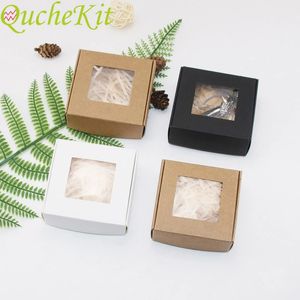 50st Kraft Paper Candy Box Transparent PVC Window Soap Case Wedding Christmas Baby Shower Chocolate Package Boxes 240304