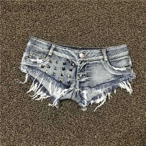 Women's Shorts Shorts Sexy Hole Low Waist Thong Denim Ultra Short Bikini Jeans Feminino Nightclub ldd240312