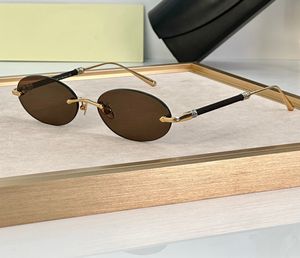 Randlose ovale Sonnenbrille mit goldbraunen Gläsern für Herren und Damen, Vintage-Brille Lunettes de Soleil Occhiali da sole UV400-Brille