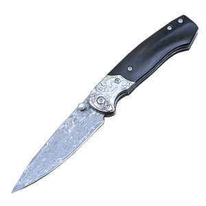 Specialerbjudande M5513 Högkvalitativ Damascus Folding Knife VG10 Damascus Steel Blade Drop Point Blade Ebony med gravering av stålhuvudhandtag EDC Pocket Knives EDC Tools