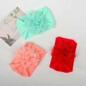 Hårtillbehör Flower Jacquard Kids Headwear Bands Net Yarn Headwraps For Babygirls Chiffon Soft Elastic Pannband Baby Girl